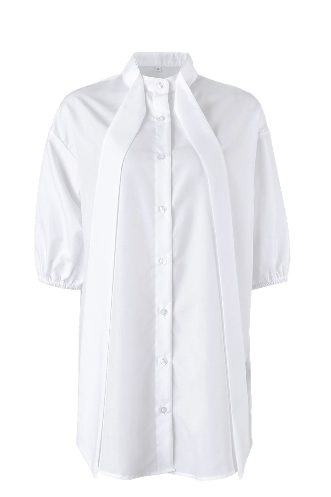 Stand Collar Tie White Elegant Blouse