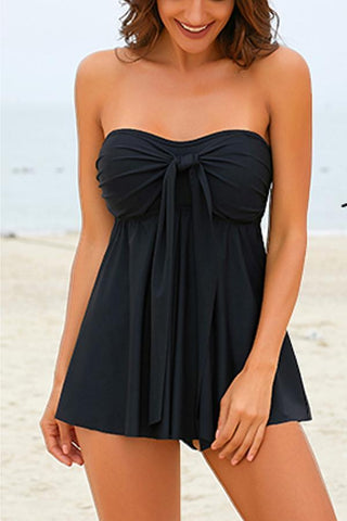 Neckholder- oder trägerloses Bandeau-Tankini-Set in Schwarz 