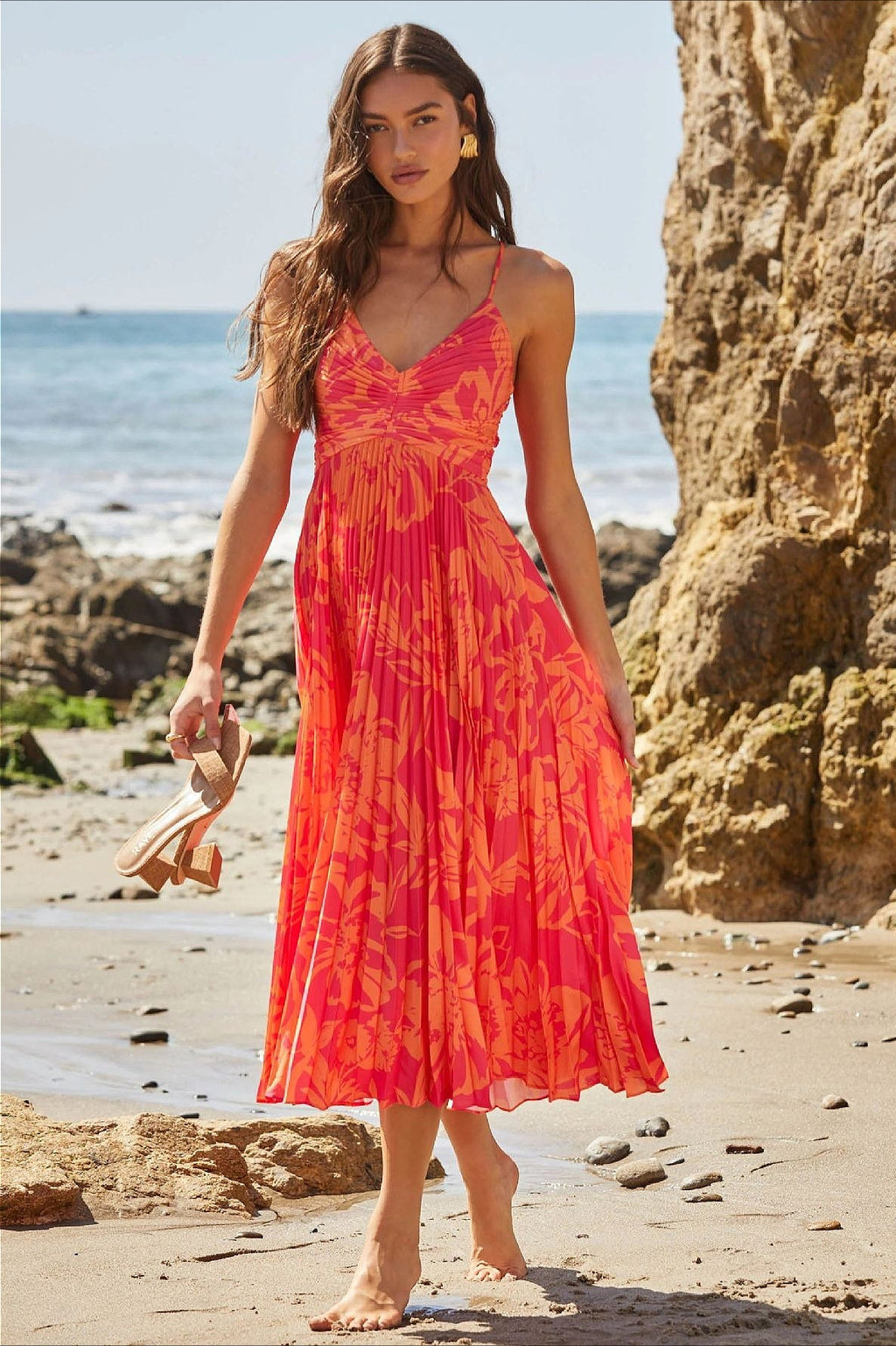 Floral Cami Pleated Print Maxi Dress