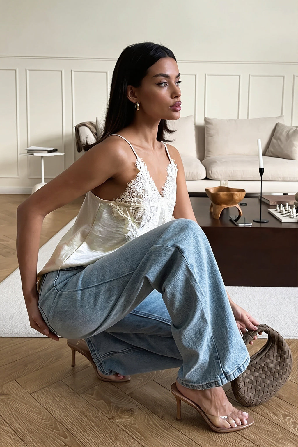 Chic Lace Trim V Neck Sexy Everyday Cami Top