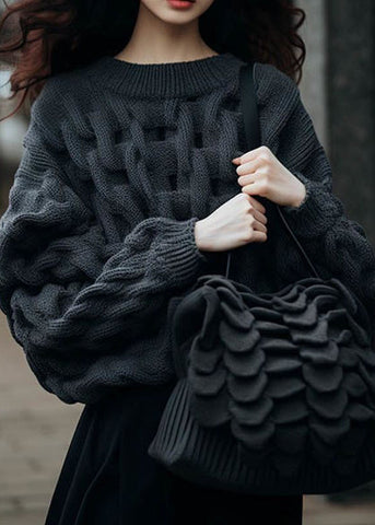 DIY Tops de punto con cable gruesos de gran tamaño en gris opaco para invierno 