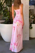 Floral Print Draped Neck Slim Maxi Dress
