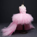 Sommer-Kommunionkleid für Mädchen, ärmellos, Paillettenstickerei, Schleppe, Prinzessinnenkleid 