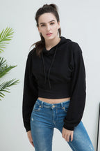 Cropped Hooded Waist Cinched Crop Top Slouchy Loose Hoodie