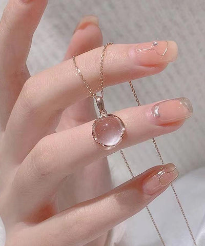 Moderne Halskette mit Anhänger aus Sterlingsilber mit Rosenkristall 