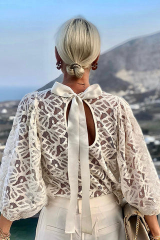 Heart in The Clouds Lace Back Satin Tie-up Blouse