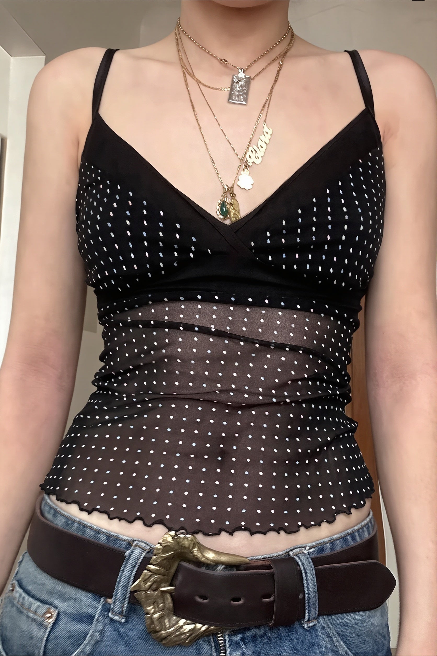 Polka Dot Sheer Mesh Cami Top