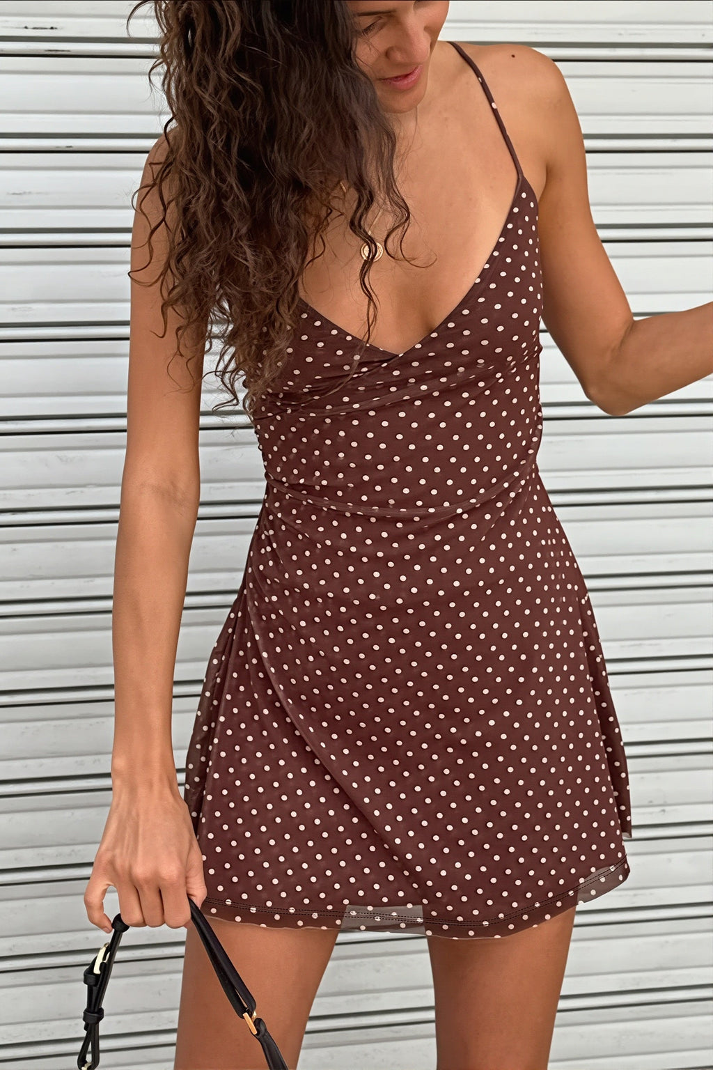Solid Polka Dot Slim Cami Mini Dress
