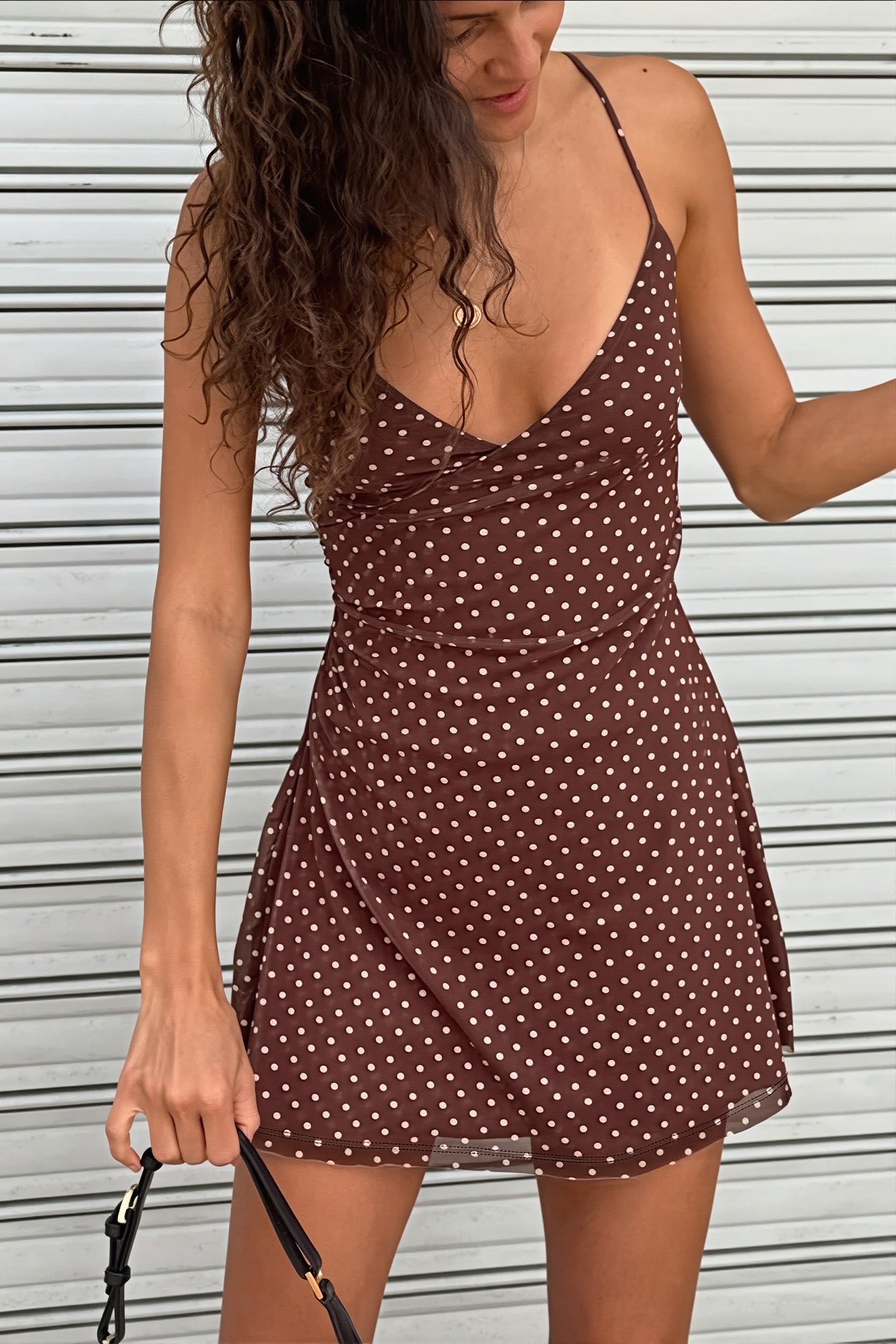 Solid Polka Dot Slim Cami Mini Dress