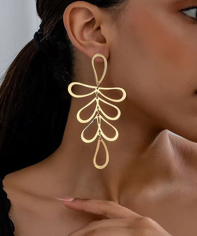 Boho Gold Stainless Steel Alloy Floral Hollow Out Drop Earrings