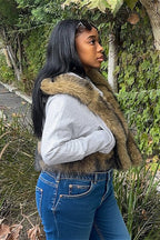 Short Loose Thick Pieced Fur Trim Hoodie