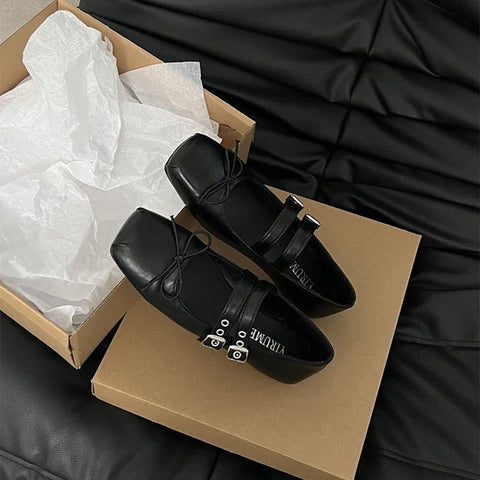 Designer Spring Women Mary Jane Shoes Fashion Square Toe Ladies Comfort Soft Sole Flats Women's Comfort Ballerinas Shoes