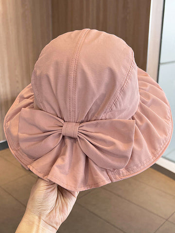 Sun-protection Bowknot Pleated Solid Color Fisherman Hat Sun Hat