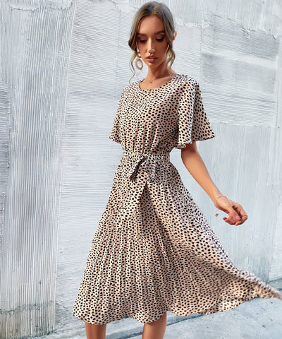 VESTIDO MIDI CON MANCHAS DE CALVINAH - BEIGE 