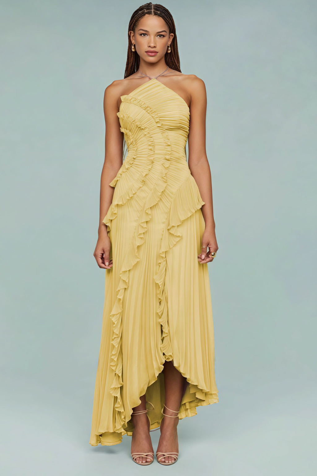Ruched Halter Sexy Backless Maxi Dress