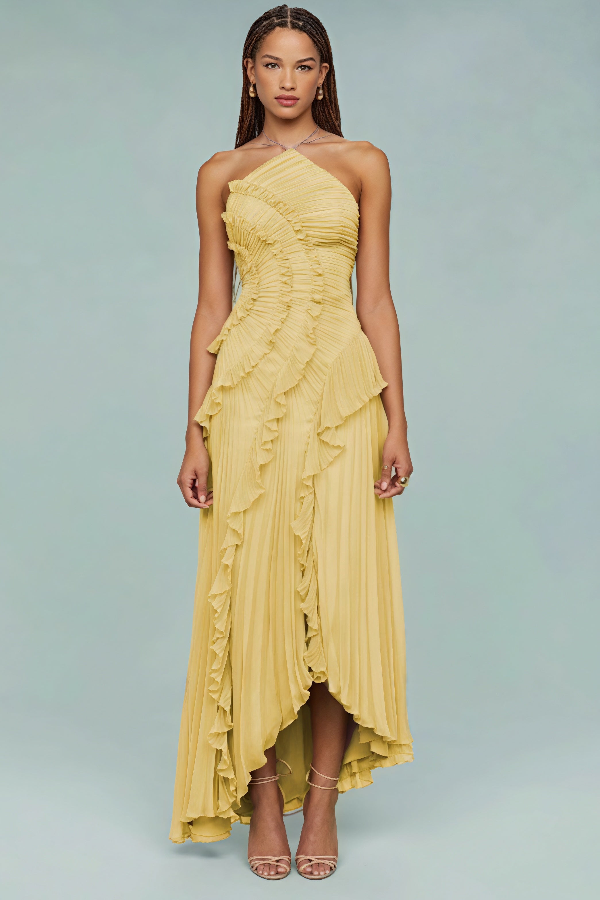 Ruched Halter Sexy Backless Maxi Dress