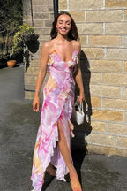 Chiffon Floral Tassel Patchwork Maxi Dress