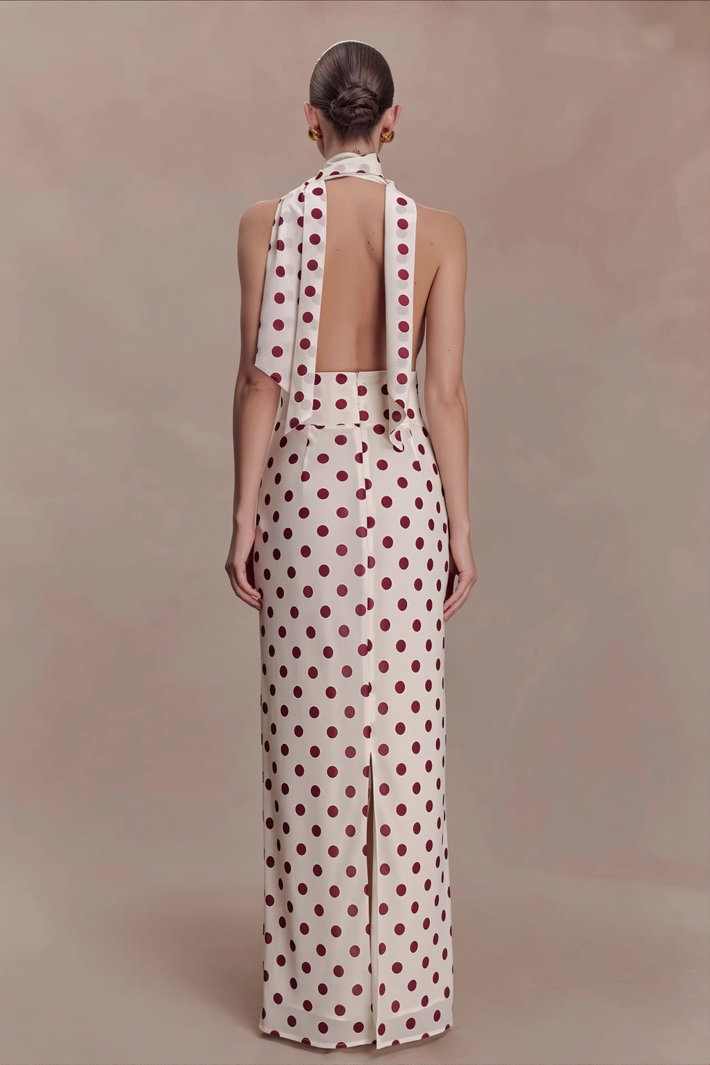 Polka Dot Deep V Tie Bodycon Maxi Dress