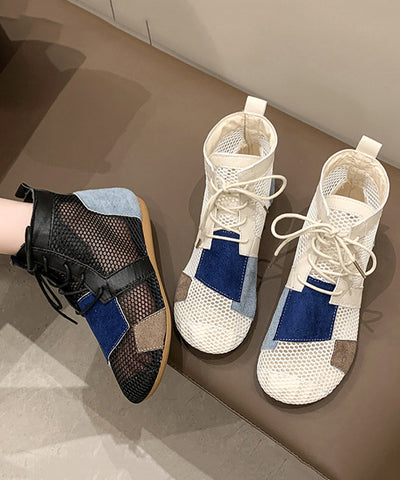 Weiche Stiefel Beige Atmungsaktives Mesh Aushöhlen Schnüren 
