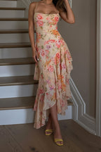 Irregular Hem Floral Halter Maxi Dress