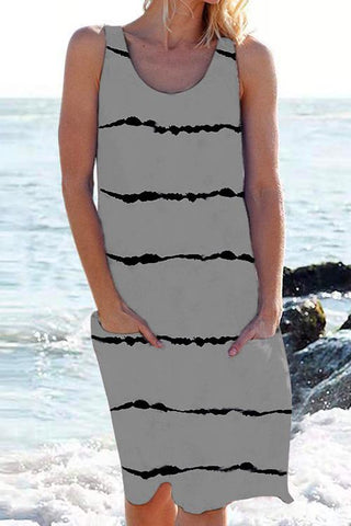 Meridress Scoop Neck Stripes Tie Dye Tank Dress
