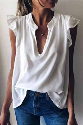 Alisa V Neck Flounce Sleeve Top