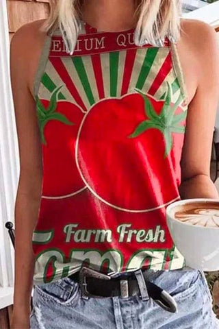Camiseta sin mangas con estampado gráfico y cuello redondo de Meridress