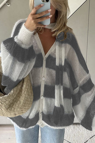 Suéter Meridress con mangas farol, botones, rayas en bloques de color y bufanda