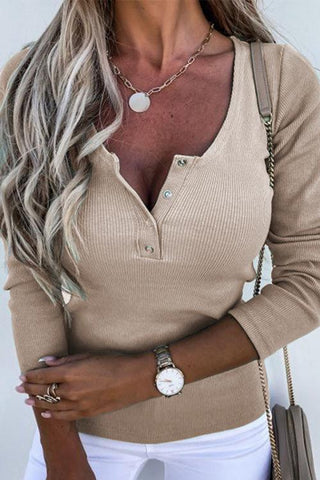Meridress Solid Button Front Long Sleeve Bottoming Top