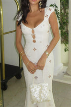 Embroidered Round Neck Cutout Mermaid Maxi Dress