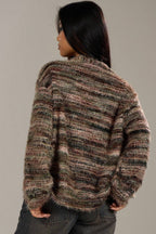 New Retro Fashion Deep V-Neck Maillard Plush Long-Sleeve Knit Cardigan
