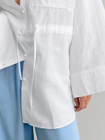 Camisas casuales blancas con cordones, prendas de vestir exteriores para mujer, cárdigan de manga larga con parches, blusa, abrigo, novedad de 2024 