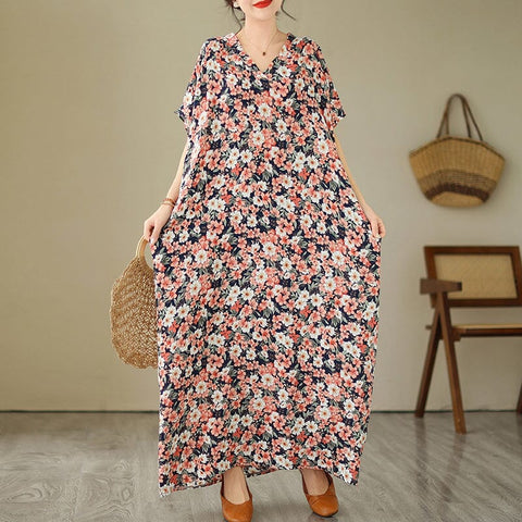 Summer Retro Loose Floral Dress Plus Size