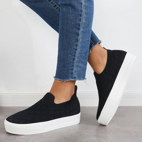 Mocasines de plataforma de punto elástico sin cordones, zapatos transpirables para caminar 