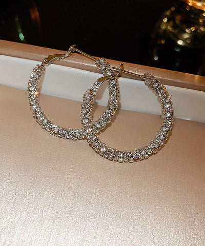Pendientes de aro de cobre y oro con circonitas de moda 