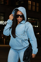 Street Style Washed Denim Hoodie