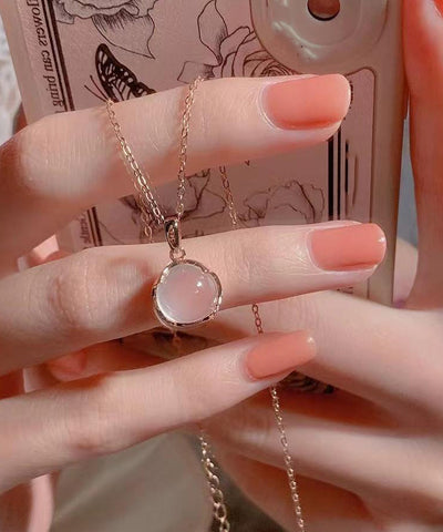 Moderne Halskette mit Anhänger aus Sterlingsilber mit Rosenkristall 