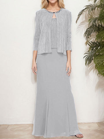 Vestido de dos piezas con efecto metalizado y chaqueta