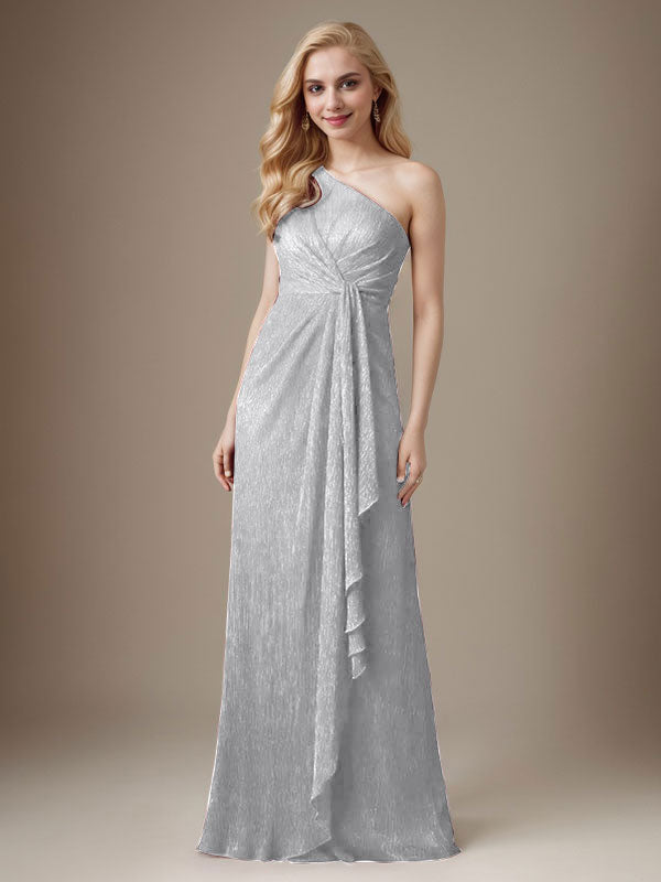Rubinrotes Etuikleid mit One-Shoulder-Schulter und Metallic-Mesh-Optik, Brautmutterkleid
