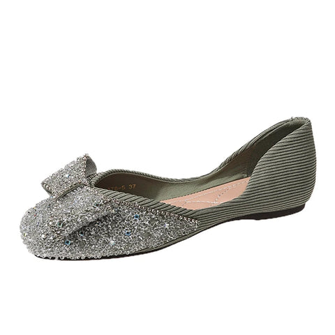 Pointed Toe Bling Bow Women Shoes 2024 Elegant Flats Shallow Sandals Autumn Designer Fad New Shoes Dress Party Chaussures Femme