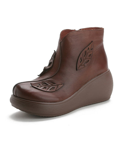Botines de cuña hechos a mano en piel de vacuno marrón 
