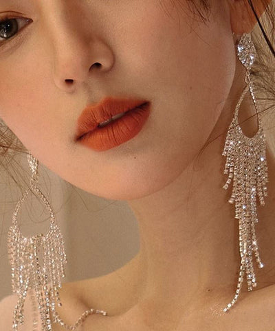 Pendientes de plata de ley con borlas y circonitas en forma de gota de agua de Art Silk 