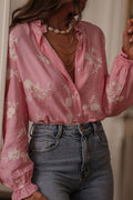 Collared Print Puff Sleeve Blouse