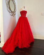 A-Line Tiered Sequins Tulle Long Prom Dress