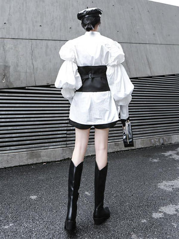 Vintage Layered Puff Sleeve Long Shirt