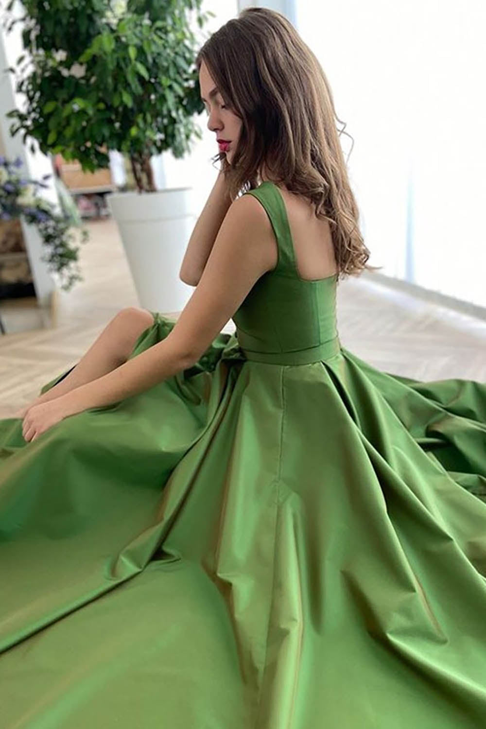 Princess A Line Sweetheart Green Long Prom Dress with Silt