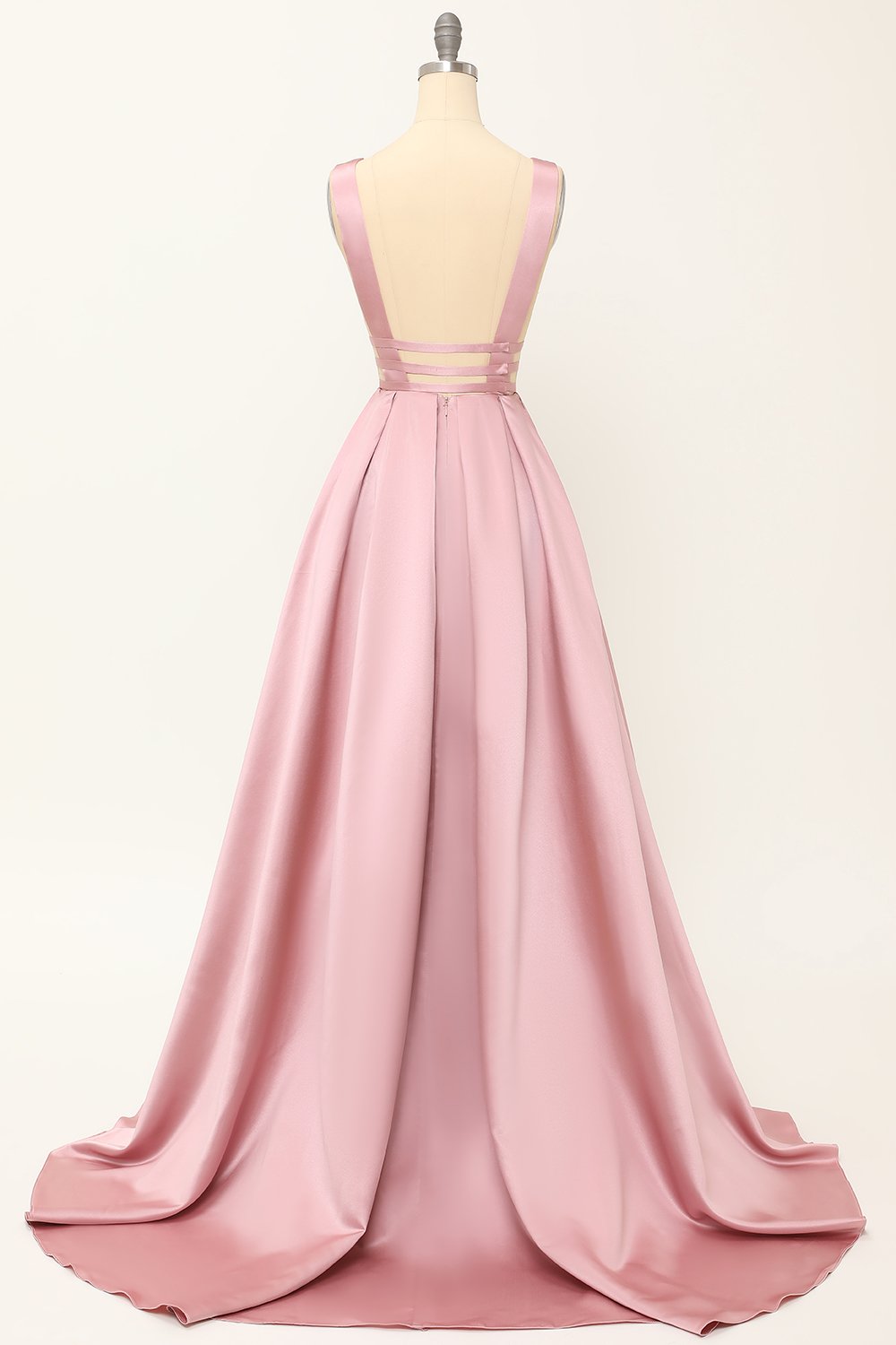 Langes, rosafarbenes Satin-Abendkleid