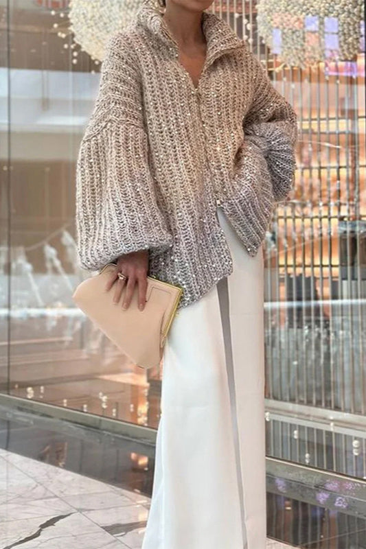 Elegant Sequin Knit Cardigan