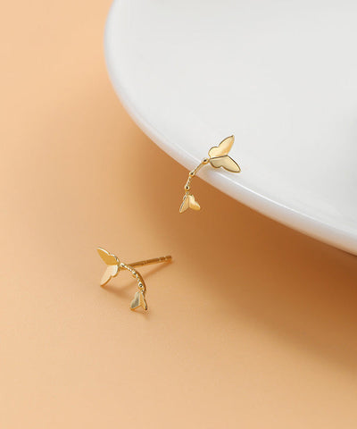 Pendientes de mariposa con sobredorado de plata y oro de moda 