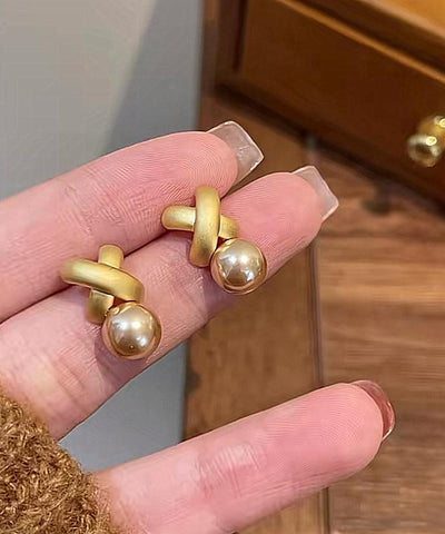 Stylish Gold Sterling Silver Overgild Pearl Stud Earrings